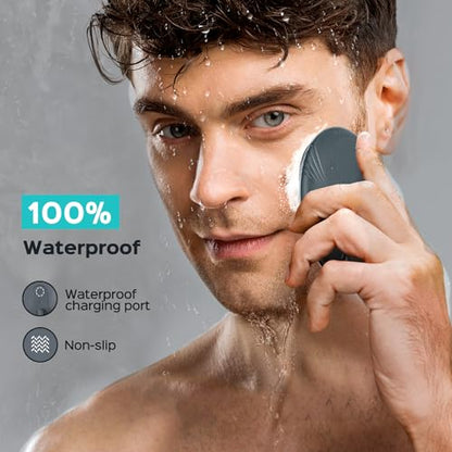 COSLUS FBS01 Facial Cleansing Brush Face Scrubber, Compact for Travel | Rechargeable, Gentle Silicone, 5 Cleansing Modes, Deep Cleaning for Men & Women, Removing Blackhead Exfoliating, Grey - color: Grey