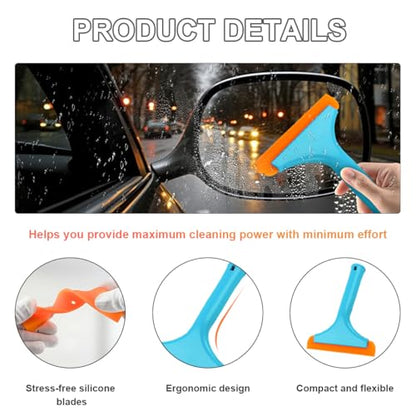 KVAEY 2 PCS Small Silicone Window Squeegee, 5.9 Inch Car Windshield Water Blade Squeegee with Non-Slip Handle, All-Purpose Cleaning Squeegee for Car Windshield, Window, Mirror (Sky Blue) - color: Sky Blue