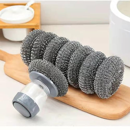 Dish Brush with Soap Dispensing, 2 Pack Kitchen Brush with Holder for Pot Pan Dish Stove Grill Sink Bathtub Tile Household Cleaning, Scrubber Press Automatic Liquid Wash Pots, with 3 Replacement Pads - color: Grey - Plastic+pet