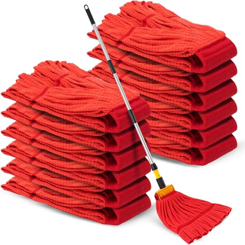 Hushee 6 Pack Large Microfiber Tube Mop Heads 18 oz Heavy Duty Commercial Industrial Wet Mop Head Refill Reusable Machine Washable Looped End Mopheads for Hardwood, Tile, Laminate Floors (Red) - color: Red