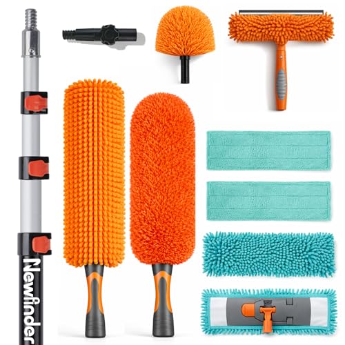20ft High Ceiling Duster Kit with 4-12ft Heavy-Duty Extension Pole, Ceiling Fan Duster, Cobweb Duster, Microfiber Duster, Window Squeegee & Cleaner, Wall Duster for Home Long Reach Cleaning