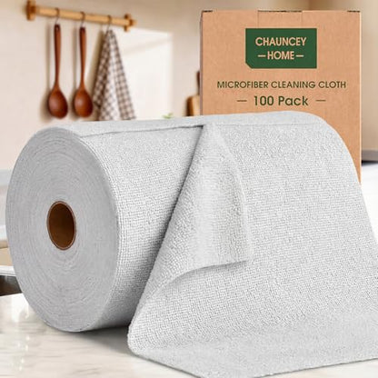 Microfiber Cleaning Cloth Roll - 100 Pack Tear Away Microfiber Paper Towels, Reusable, Washable, Scratch-Free, Kitchen Towels for Car, Home, Kitchen, Glass, Dishes (Light Grey) - color: Lightgrey