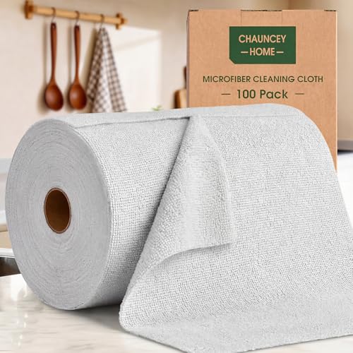 Microfiber Cleaning Cloth Roll - 100 Pack Tear Away Microfiber Paper Towels, Reusable, Washable, Scratch-Free, Kitchen Towels for Car, Home, Kitchen, Glass, Dishes (Light Grey) - color: Lightgrey