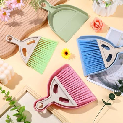 9 Pack Mini Dust Pan and Brush Set, Small Hand Broom and Dustpan Set with Handle - 3 Colors Plastic Cleaning Tools for Desk, Table, Keyboard, Car, Pet Food Crumbs