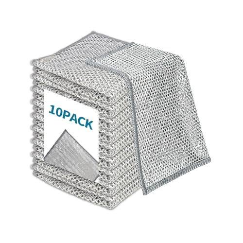 10PCS Non-Scratch Wire Dishcloth,Silver Mesh Dish Cloths with Diamond Weave, Reusable Multipurpose Wire Dishwashing Rags for Cookware, Glass Stovetops, and Enamel Surfaces - size: 10 PCS