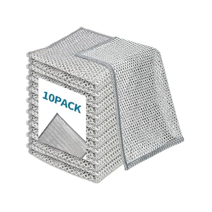 10PCS Non-Scratch Wire Dishcloth,Silver Mesh Dish Cloths with Diamond Weave, Reusable Multipurpose Wire Dishwashing Rags for Cookware, Glass Stovetops, and Enamel Surfaces - size: 10 PCS