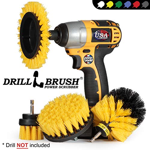 Yellow Drill Brush Attachments for Cleaning Shower, Grout, Bathroom - Grout Cleaner Drillbrush Kit - Rotary Scrub Brush Tile Cleaner Drill Attachment for Crevice Cleaning - Bathroom Tile Scrubber Set - color: Yellow