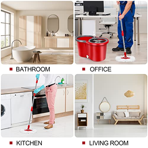 Spin Mop and Bucket with Wringer Set，Mop and Bucket Set for Floor Cleaning with 3 Mop Refills 61 inches Telescoping Rod for Office and Home use - color: Red