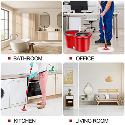 Spin Mop and Bucket Set, 360° Spin Mop and Bucket with Wringer Set and 3 Microfiber Mop Refills, Stainless Steel 61" Extended Handle Spinning Mop Bucket System for Floor Cleaning