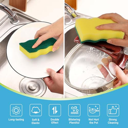 AIDEA Sponges Kitchen, 50 Pack Heavy Duty Dish Sponge, Cleaning Dish Scrubber Sponge for Home and Kitchen, Stink-Free Cleaning Supplies for Pots, Pans - style: Wave Shape