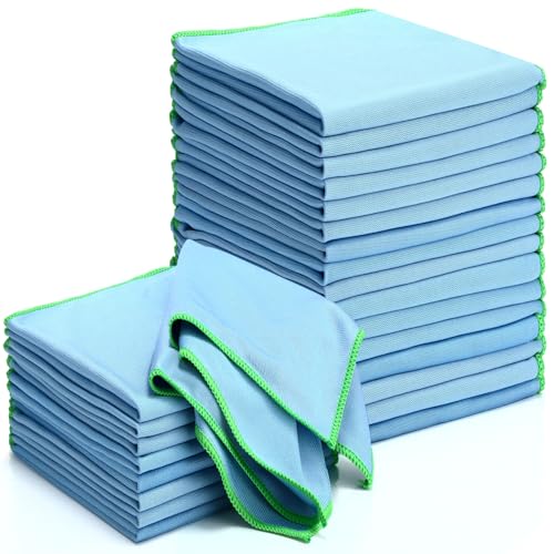 Maxcheck 24 Pack Magic Cleaning Cloth, 16 x 16 Inch Microfiber Glass Cleaning Cloths Reusable Lint Free Microfiber Towels for Kitchen Dish, Windows, Mirror, Glass, Car(Blue) - color: Blue