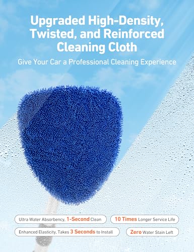 AstroAI Car Windshield Cleaner Tool, Window Cleaning Kit with 39in Car Mirror Squeegee, 4 Reusable Microfiber Pads and Extendable Handle, Blue - style: with a Mirror Squeegee