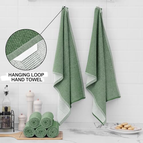 Homaxy Premium Kitchen Towels(18”x 28”, 8 Pack), Large Cotton Kitchen Hand Towels, Flat and Terry Dish Towels, 380 GSM Highly Absorbent Tea Towel Set with Hanging Loop, Grass Green - color: Grass Green, style: 8-pack