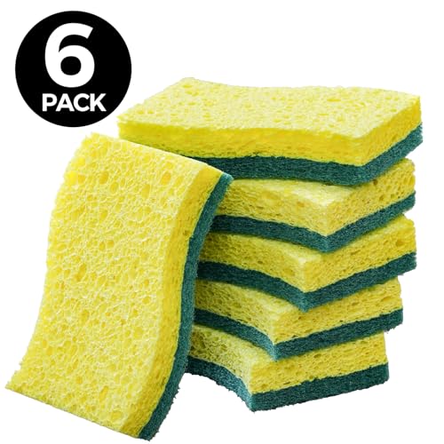 6-Pack Non-Scratch Kitchen Sponges – Durable Dish Sponges for Dishes, Pots, and Pans, Perfect for Cleaning Stainless Steel, Dishwashing, and More, Green & Yellow - color: Green Yellow