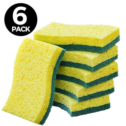 6-Pack Non-Scratch Kitchen Sponges – Durable Dish Sponges for Dishes, Pots, and Pans, Perfect for Cleaning Stainless Steel, Dishwashing, and More, Green & Yellow - color: Green Yellow