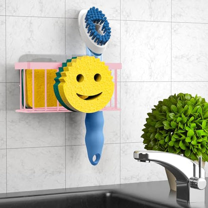 MURLONG Sponge Holder Smiley Face,Sink Caddy,Sink Organizer with 2 Suction Cups/1 Adhesive Strips,Designed for Sponge,Soap,Dish Brush,Scrubber - Pink - color: Pink
