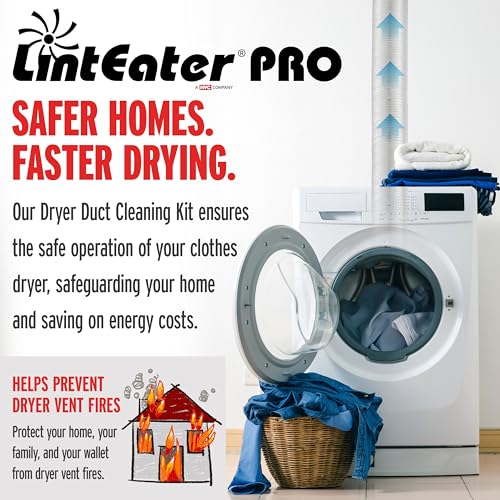 Dryer Vent Duct Cleaning Kit - Gardus RLE208 LintEater Pro Rotary Dryer Vent Cleaner Kit, Removes Lint, Extends Up to 12’, Dryer Duct Cleaning Kit, Forward & Reverse Cleaning, Air Duct Cleaning Tools - style: 12' Button-Link Kit