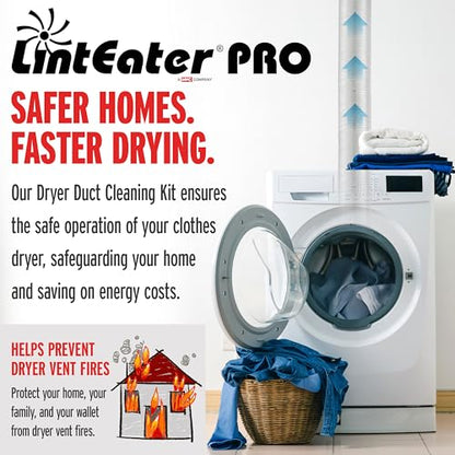 Dryer Vent Duct Cleaning Kit - Gardus RLE208 LintEater Pro Rotary Dryer Vent Cleaner Kit, Removes Lint, Extends Up to 12’, Dryer Duct Cleaning Kit, Forward & Reverse Cleaning, Air Duct Cleaning Tools - style: 12' Button-Link Kit