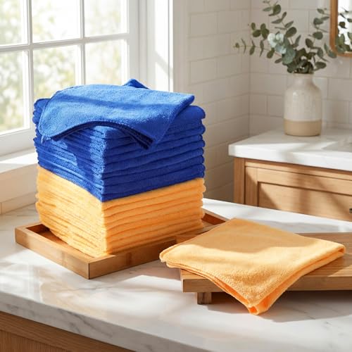 Nuenen 60 Pcs Microfiber Cleaning Cloths for Cars 16 x 16 Inch Ultra Absorbent Car Towels Drying Reusable Cleaning Supplies House Kitchen Window Microfiber Towel (Yellow,Blue) - color: Yellow,blue
