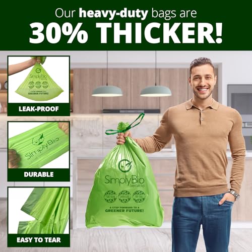 Simply Bio 13 Gallon Compostable Trash Bags Liners Drawstring, Heavy Duty Extra Thick 1 Mil, 49.21 Liter, 30 Bags, Tall Kitchen Food Scrap Waste Bag, ASTM D6400, US BPI and OK Compost Home Certified - size: 1 Count (Pack of 30), style: Drawstring (13 Gal)