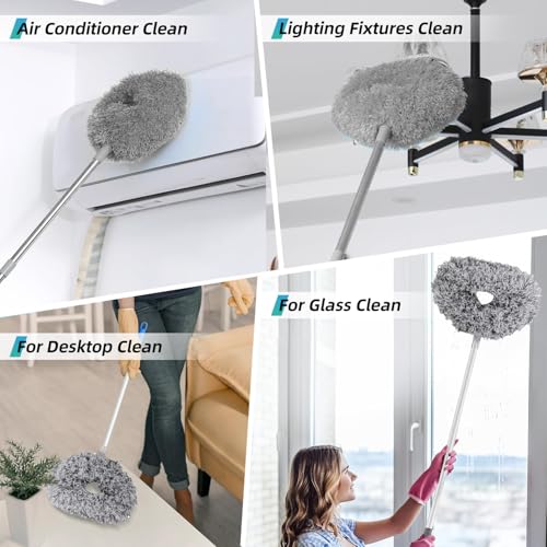 DRQ Ceiling Fan Cleaner Duster, Reusable Microfiber Duster with Extension Pole, 13 to 48 Inch Fan Blade Cleaner, Removable Dusters for Cleaning Walls Bookshelves Door Window Top (Grey) - color: Gray