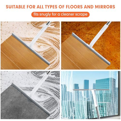 JOYBOS Rubber Floor Squeegee for Smooth Surface Concrete Floor, Tile Floor, Heavy Duty Garage Shower Floor Squeegee Broom for Removing Water, Commercial Scrubber Mop with Adjustable Long Handle (XL) - size: X-Large (1 in 1)