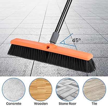 TreeLen 18 inch Push Broom Outdoor - Heavy Duty Broom for Driveways, Sidewalks, Patios and Deck Cleans Dirt, Debris, Sand, Mud, Leaves and Water-18 Wide Bristles