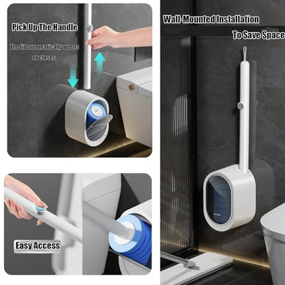 No-Touch Disposable Toilet Scrubber Set,Toilet Brush with Self-Cleaning Disposable Pads,360° Deep Clean,Wall-Mounted Design,for Bathroom & Toilet (Black, 32 pc) - color: Black