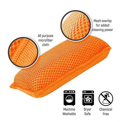 Commercial Miracle Microfiber Kitchen Sponge by Scrub-It - Large - Non-Scratch Heavy Duty Dishwashing Cleaning sponges- Machine Washable- (Orange, 6 Pack) - color: Orange