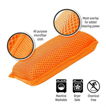 Commercial Miracle Microfiber Kitchen Sponge by Scrub-It - Large - Non-Scratch Heavy Duty Dishwashing Cleaning sponges- Machine Washable- (Orange, 6 Pack) - color: Orange