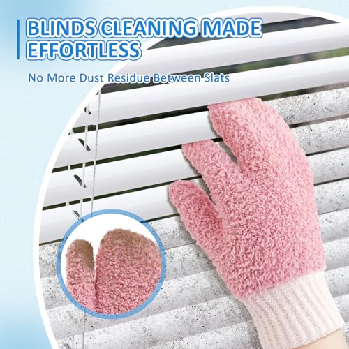 MIG4U Microfiber Dusting Gloves House Cleaning Glove for Blinds, Windows, Shutters, Furniture, and Car, Reusable Lint-Free Pink S/M - color: Pink Mitten 1 Pair, size: Small-Medium