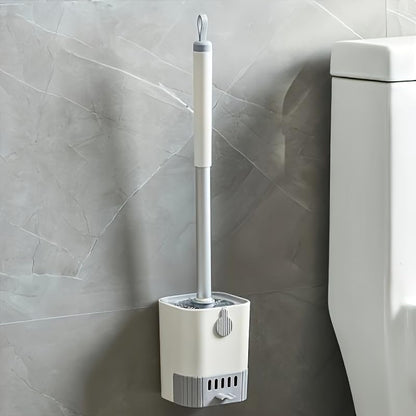 Wall Mounted Toilet Brush, 20.87" Long Handle Bathroom Brush Holder, Compact Space Saving Toilet Bowl Brush for Deep Cleaning, White Plastic Brush with Ventilated Base