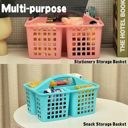 Haundry Plastic Shower Caddy Basket with 3 Compartments, Portable Divided Cleaning Supply Storage Organizer with Handle (Pink) - color: A Style-Pink
