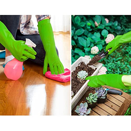 Vgo 2-Pairs Dishwashing Gloves, Reusable Household Gloves, Long Sleeve, Thick Latex, Cleaning, Washing, Working, Painting, Gardening, Pet Care (Size L, Green, RB2143)