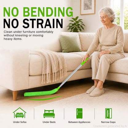 Retractable Gap Dust Cleaner with Extension Pole 30'' to 100'', Cleaning Tools with 3 Microfiber Dusting Cloths, Extendable Long Handle Duster for Cleaning Under Refrigerator Furniture Appliance Green - color: Green