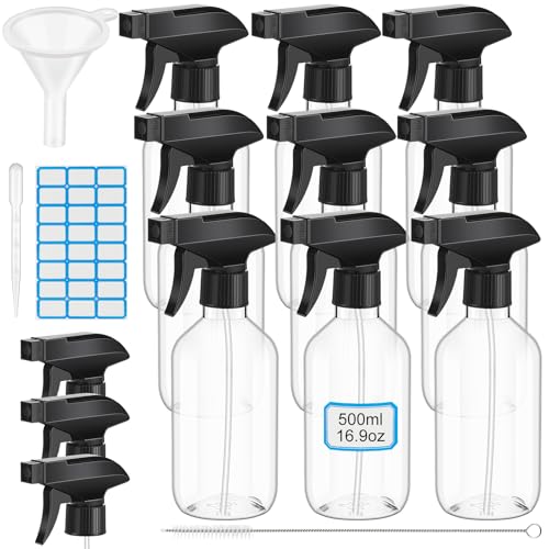 9 Pack 16oz/500ml Plastic Spray Bottle Bulk for Plant Small Spray Bottle Fine Mist Water Sprayer Upgraded Adjustable Nozzle Refillable Empty Containers for Cleaning, Hair, Cooking(Clear) - color: Clear, size: 16oz/500ml, style: Regular