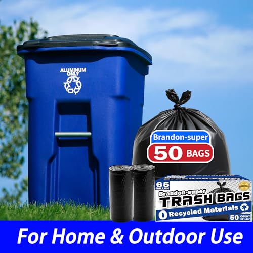 (50 count)65 Gallon Trash Bags,Large Commercial Can Liner,Disposable Black Garbage Bags For Household,Commercial,Lawn and Leaf