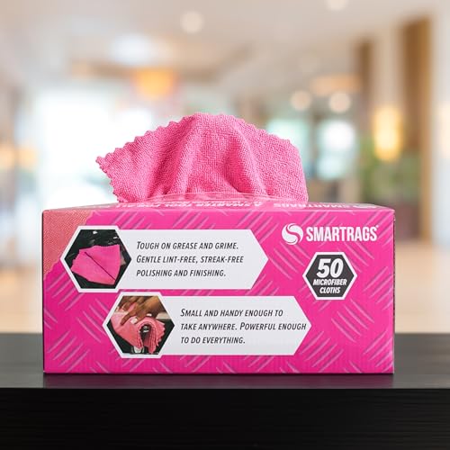 Arkwright Smart Rags Microfiber Cleaning Cloths, Pack of 50 in a Box, Lint Free 180 GSM Reusable Towels for Auto, Office and Household Cleaning, 12 x 12 in, Pink - color: Pink, size: 12 x 12 in