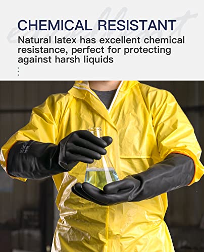 PACIFIC PPE Heavy Duty Latex Chemical Gloves, Strong Acid Resistance Rubber Gloves, Against Alkali and Oil, 18" - color: 18"/Black (1 Pair), size: XL/10