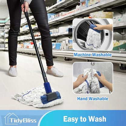 TidyBliss Commercial Mop Heavy Duty, 57.5 inches Long Handle Large Looped-End Industrial String Mop, Professional Dry Wet Cotton Mop for Cleaning Concrete Tile Hardwood Floor Shop Office Garage