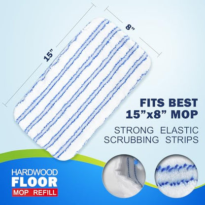 Large Surface Flat Mop, 15x8 Inches, 3Pack Microfiber Wet Mop Refills, Reusable & Washable, Compatible with Hardwood Floor & More, Includes 1 Cleaning Scraper
