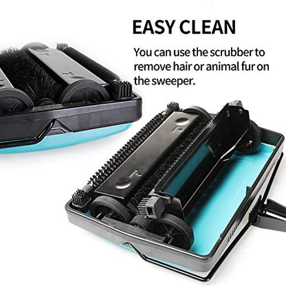 Yocada Carpet Sweeper Cleaner for Home Office Low&Undercoat Carpets Rugs Pet Hair Dust Scraps Paper Small Rubbish Cleaning with a Brush Blue