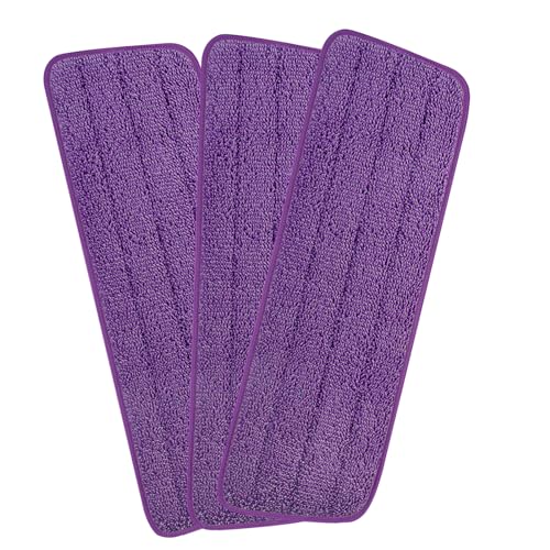 3 Pack 16.5 inch Reusable Mop Pads Microfiber Spray Mop Replacement Heads for Wet/Dry Mops Compatible with Bona Floor Care System (Purple) - color: Purple