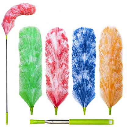 4 Pack Washable Electrostatic Duster, Extendable Pole 25" to 55", Feather Duster for Cleaning, Electrostatic Feather Duster