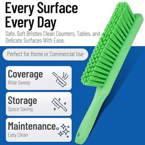 SPARTA 8 Inch Soft Counter Brush with Polyester Bristles and 5 Inch Handle, Color Coded Handheld Broom for Tables Countertops and Foodservice Surfaces, 13 Inch Overall Length, Lime - color: Lime