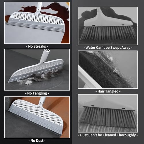 Multifunction Floor Squeegee Broom for Pet Hair Removal, Silicone Magic-Style Broom for Floor Cleaning, 51.77" Long Handle for Carpet, Bathroom Tile, Hardwood Floors, Garage, Liquid Spills, Fine Dust - size: Large