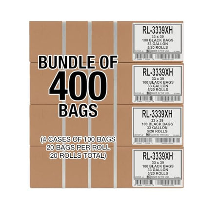 Aluf Plastics 33 Gallon Trash Can Liners (400 Count) - 33" x 39" - Thick 1.5 MIL Equivalent Black Trash Bags for Bathroom, Kitchen, Office, Industrial, Commercial, Recycling and More - color: Black, style: 33 Gal, 1.2 Mil, 400 Count