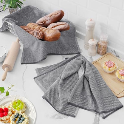 Homaxy Premium Kitchen Towels(18”x 28”, 3 Pack), Large Cotton Kitchen Hand Towels, Flat and Terry Dish Towels, 380 GSM Highly Absorbent Tea Towels Set with Hanging Loop, Grey - color: Grey, style: 3-pack