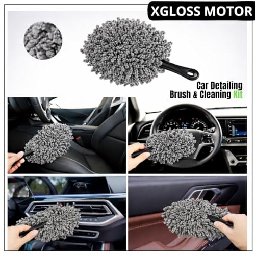 XGloss Motor™ 19-Piece Car Detailing Brush & Cleaning Kit – Drill Brush Set, Detail Brushes, Wheel Brushes, Wash Mitt, Towel, Vent & Dusting Brushes, Applicator Pad & Storage Bag