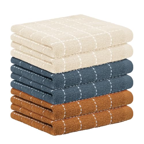 Nialnant 6 Pack Terry Kitchen Towels, Dish Cloths for Washing Dishes, 100% Cotton Reusable Cleaning Rag,Ultra Soft Absorbent, Quick Drying Dish Towels for Kitchen,12x12 Inches - color: Beige+gray+brown, size: 12 x 12 in - 6PCS